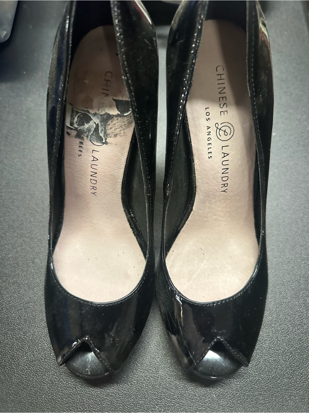 Chinese Laundry Black Patent Peep-Toe Heels